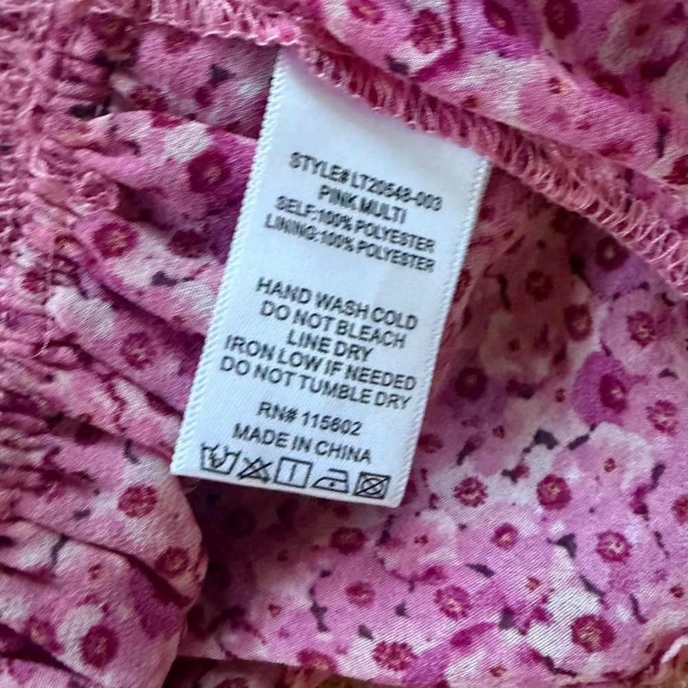 Lush Pink Floral Smocked Peplum Top Sz Small Ruffle Sleeve Cottagecore Soft Girl - Picture 8 of 8